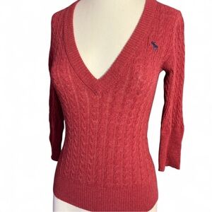 Abercrombie & Fitch Red V-Neck Cable Sweater